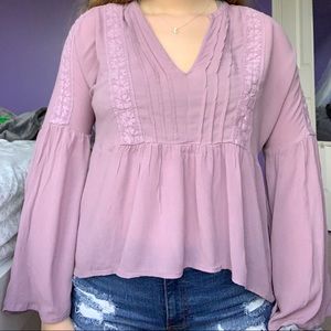 Forever 21 Purple Flowy Long Sleeve Crop Top